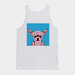 Pop Art Portrait of Chihuahua in Blue Background Tank Top